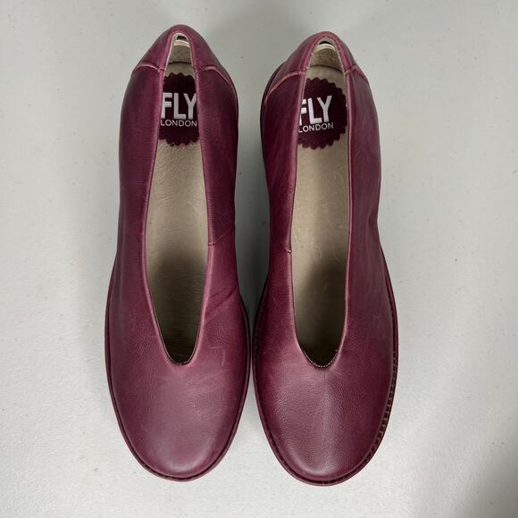 Fly London Beso Burgundy Red Leather Wedge Size 38 - Picture 4 of 11